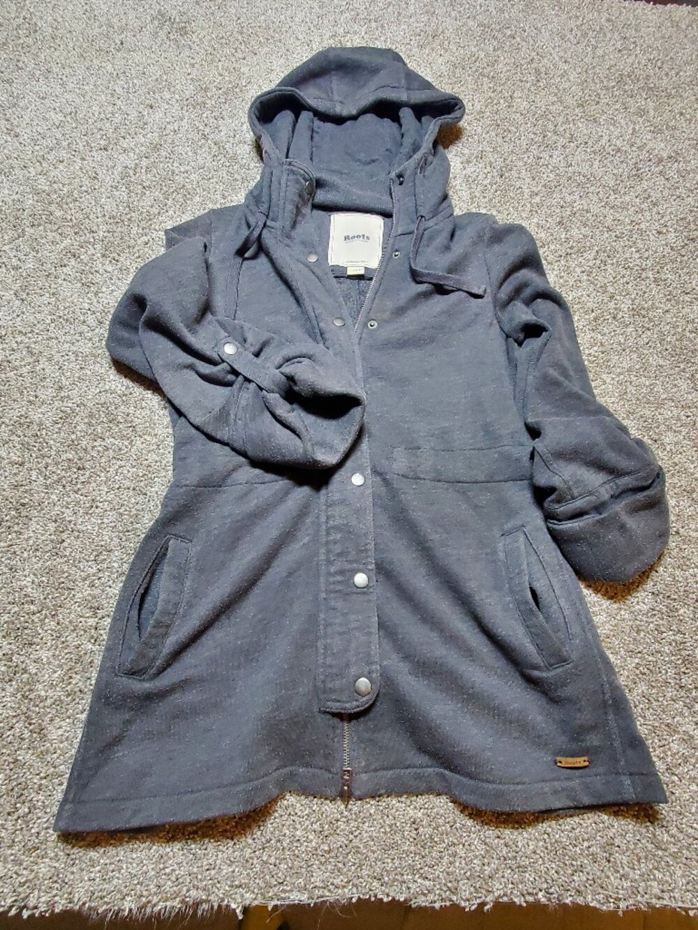 Roots Womens Hooded Jacket Zipper and Button Up Gray Size XS Cotton/Polyester